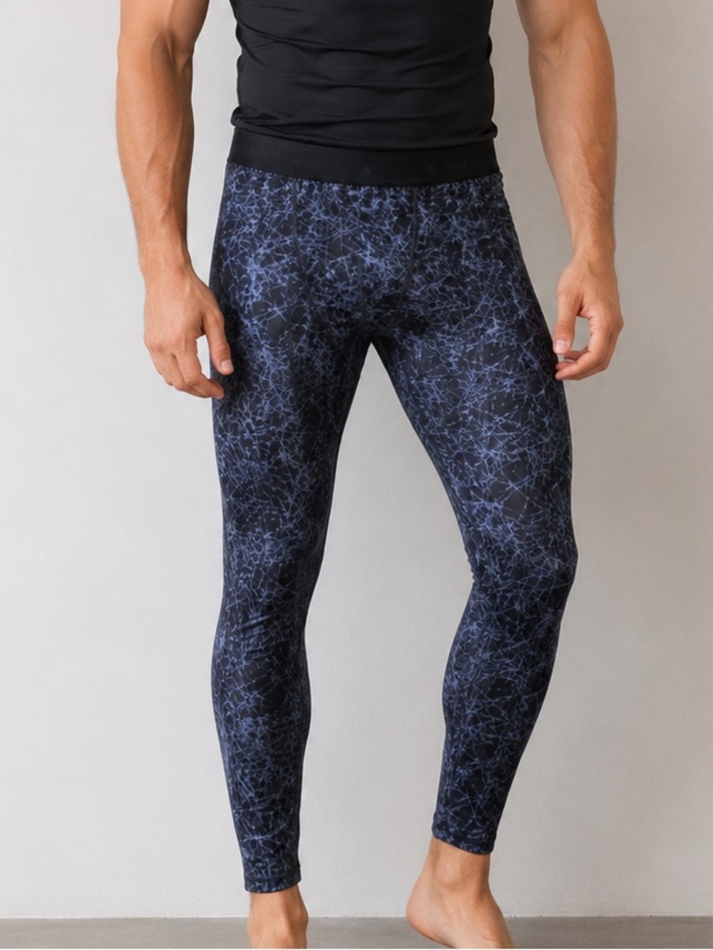 Zella Men’s Static Print Compression Workout Leggings Black Blue Size M